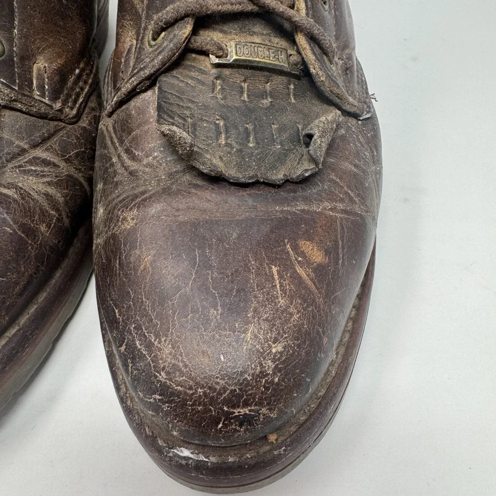 Double-H Lacer Logger Brown Work Boots Round‎ Toe DH9718 Men's Size 8.5D USA